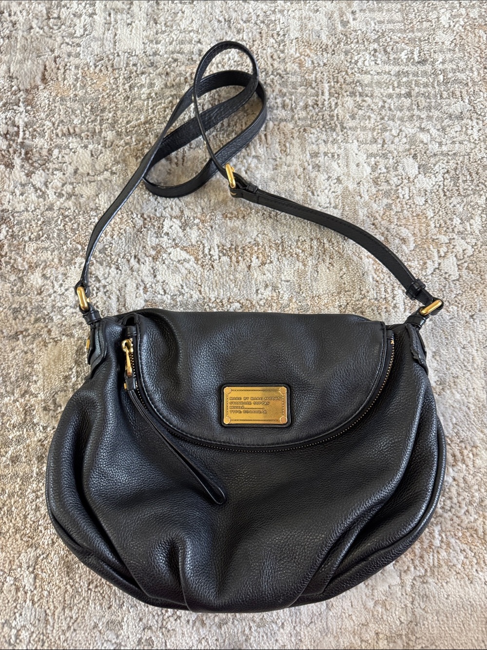 Marc Jacobs - Black Pebbled Leather Shoulder Bag with Gold Plate